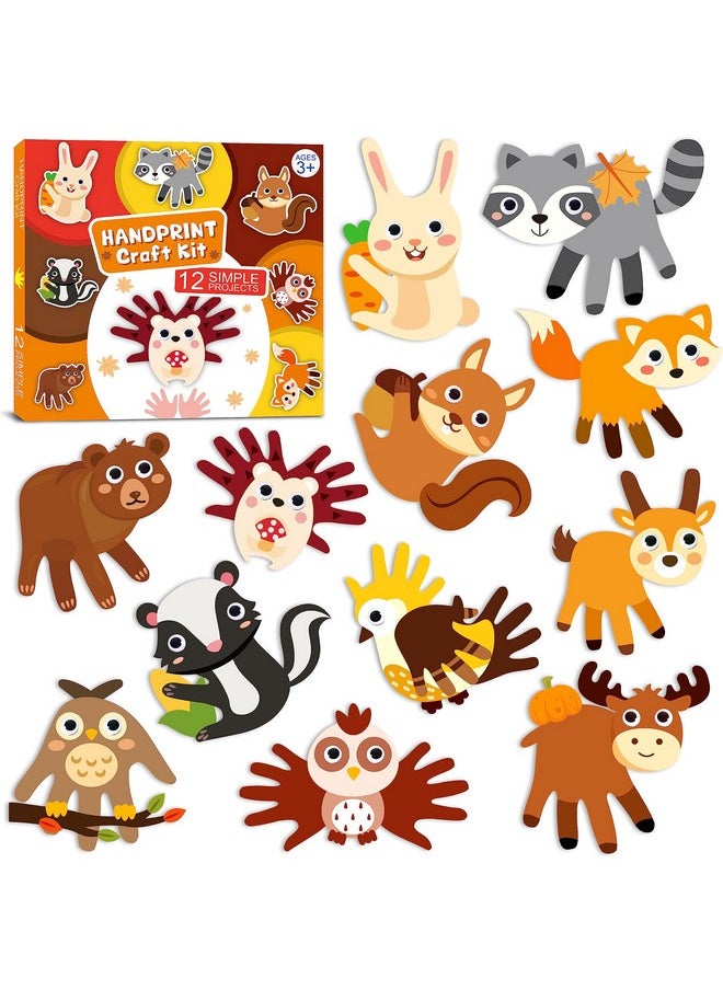 WATINC - 12Pcs Woodland Animal Handprint Art Craft Rabbit Hedgehog Owl Easy Diy Autumn Kit Forest Animals Themed Arts Supplies Preschool Classroom Hand Print Activity Party Favors For Kids Toddlers - Image 1
