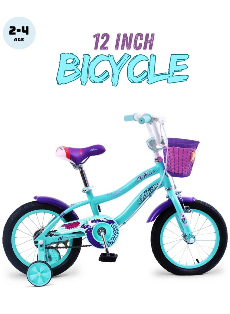 موجو Athena Girls Bike with Basket & Training Wheels 12 Inch | Teal | Kids Single-Speed Bicycle for Ages 2-4 | Alloy Steel Frame - Image 1