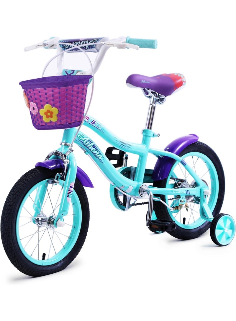 موجو Athena Girls Bike with Basket & Training Wheels 12 Inch | Teal | Kids Single-Speed Bicycle for Ages 2-4 | Alloy Steel Frame - Image 2
