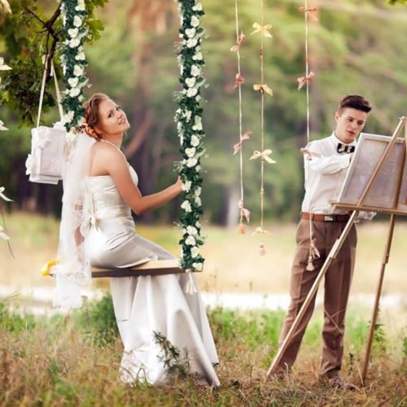 طقم من 4 قطع، مع cadena من زهور الورد البيضاء بطول 28 قدم، فروع زهور صناعية، زينة زهور الورد المعلقة، لوازم تزيين الحفلات، زينة زفاف، حديقة، غرفة، طاولة، خلفية عيد الميلاد، حائط، قوس ديكور - Image 3