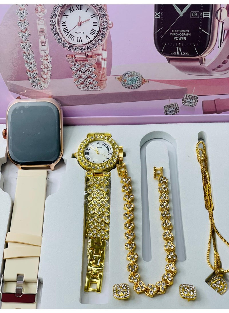 Raxoom Smart Watch 10 with 2.02 Big screen , stylish girls watch with braslate and jwellery set neckless , ring with 2 straps  - Image 3
