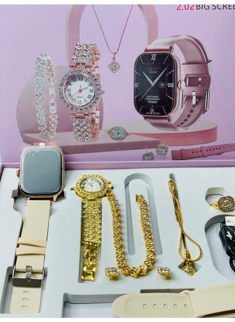 Raxoom Smart Watch 10 with 2.02 Big screen , stylish girls watch with braslate and jwellery set neckless , ring with 2 straps  - Image 5
