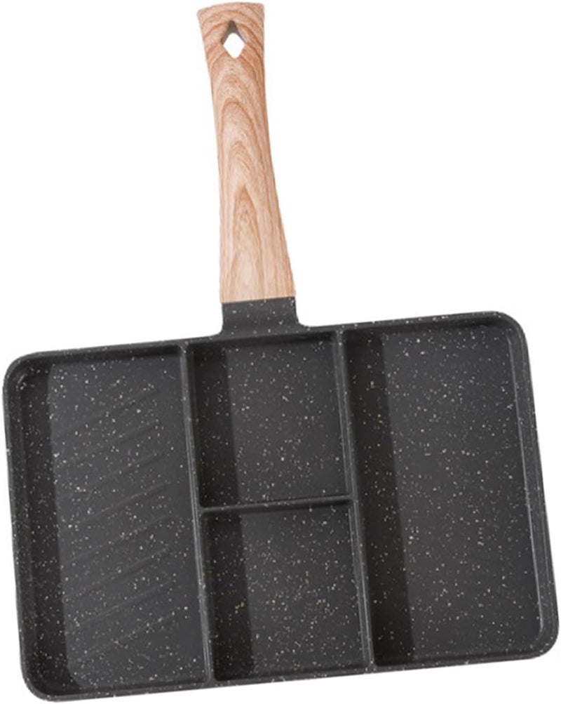 RiToEasysports 4 Section Breakfast Pan Maifan Stone Coating Meal Skillet for Vegetables and Steak, Non Stick Divided Grill Frying Pan 13.8x10.6in (Black) - Image 5