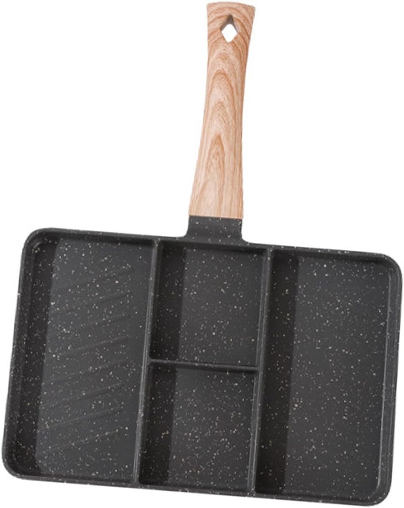 RiToEasysports 4 Section Breakfast Pan Maifan Stone Coating Meal Skillet for Vegetables and Steak, Non Stick Divided Grill Frying Pan 13.8x10.6in (Black) - Image 4