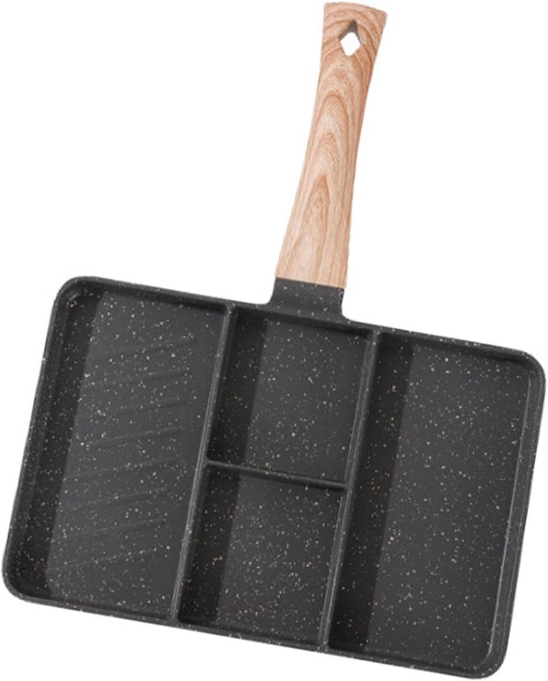 RiToEasysports 4 Section Breakfast Pan Maifan Stone Coating Meal Skillet for Vegetables and Steak, Non Stick Divided Grill Frying Pan 13.8x10.6in (Black) - Image 1