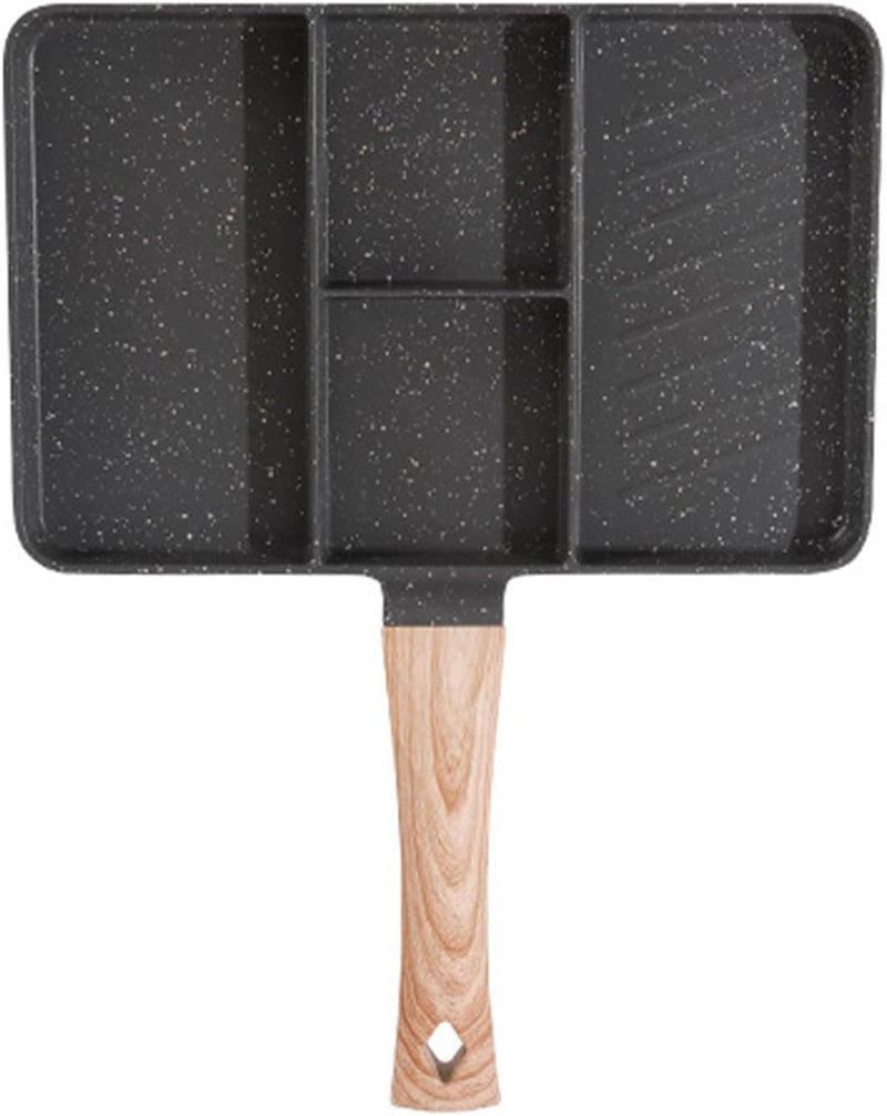 RiToEasysports 4 Section Breakfast Pan Maifan Stone Coating Meal Skillet for Vegetables and Steak, Non Stick Divided Grill Frying Pan 13.8x10.6in (Black) - Image 3
