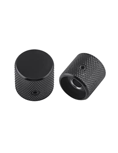 Rubatone Metal Guitar Knobs Flat Top Control Knobs with Black Knurled Barrels 6mm Split Shafts Volumn Tone Control Knobs Screw Type for Tele Strat Style Electric Guitar or Bass Guitar Pack of 4pcs. - Image 3