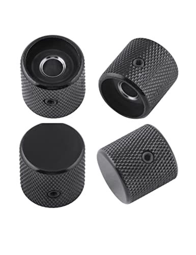 Rubatone Metal Guitar Knobs Flat Top Control Knobs with Black Knurled Barrels 6mm Split Shafts Volumn Tone Control Knobs Screw Type for Tele Strat Style Electric Guitar or Bass Guitar Pack of 4pcs. - Image 1