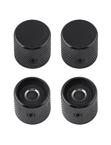 Rubatone Metal Guitar Knobs Flat Top Control Knobs with Black Knurled Barrels 6mm Split Shafts Volumn Tone Control Knobs Screw Type for Tele Strat Style Electric Guitar or Bass Guitar Pack of 4pcs. - Image 2