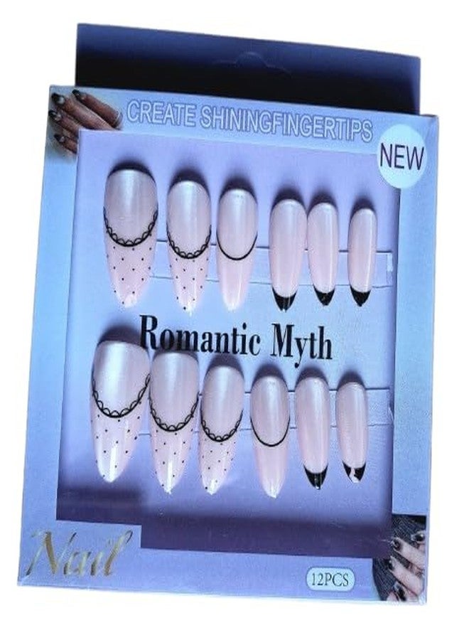 Zusaca Almond Shape Cat Eye French Tip Press On Nails 12PCS, Gel False Nails Reusable Full Cover Artificial Nail Set | Press On Nails for Girls Fashion & Daily Use (Multidesign) (Multicolor, 03) - Image 4