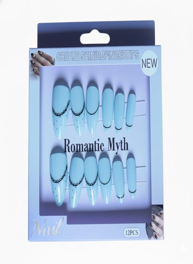 Zusaca Almond Shape Cat Eye French Tip Press On Nails 12PCS, Gel False Nails Reusable Full Cover Artificial Nail Set | Press On Nails for Girls Fashion & Daily Use (Multidesign) (Multicolor, 03) - Image 2