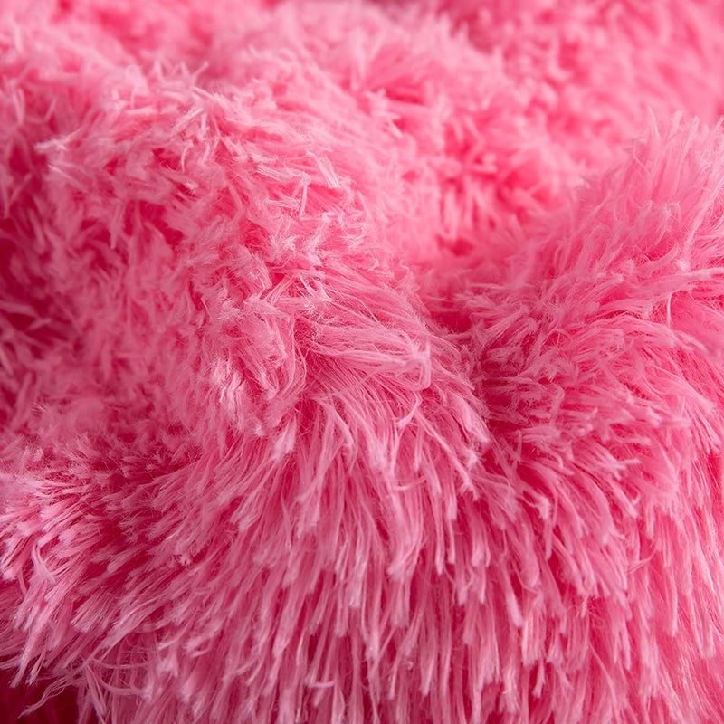 chovy طقم لحاف شوفى من الفرو الصناعي باللون الوردي - طقم سرير فائق النعومة من الفلانيل المخملي الفاخر 3 قطع (لحاف x 1، غطاء وسادة x 2) - Image 5