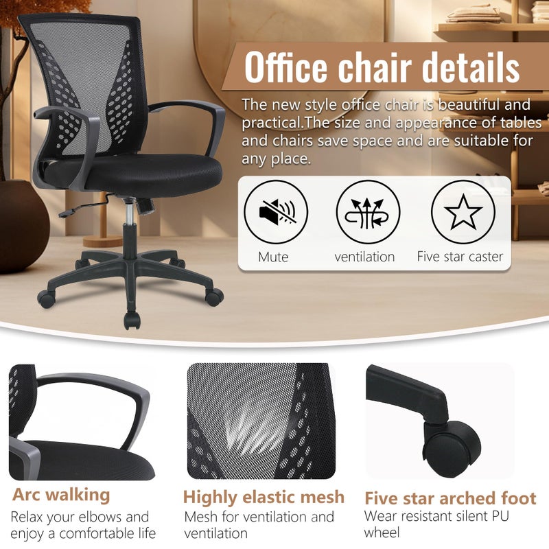 FDW Home Office Chair Mid Back PC Swivel Lumbar Support Adjustable Desk Task Computer Ergonomic Comfortable Mesh Chair with Armrest (Black) - Image 4