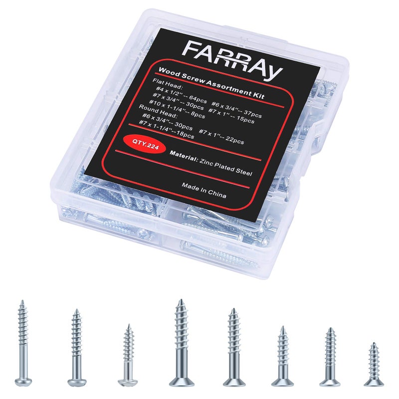 Farray Wood Screws Assortment Kit 224Pcs Galvanized Phillips Screws Set Wood Screws Assorted Screws Screw Kit Assorted Wood Screws Screw Set Assortment - Image 1