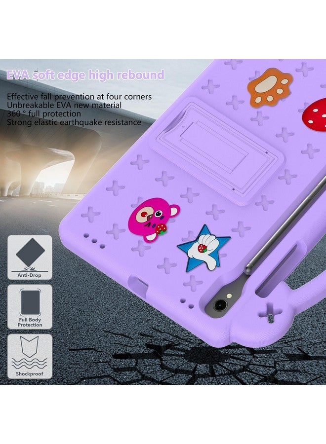 YRH for Galaxy Tab S9 FE 5G Case 10.9-inch Kids, EVA Boys Girls Stand Handle Cover for Samsung S9 FE/S9/S8/S7 Tablet Case, with DIY Cartoon Figures, Purple - Image 5