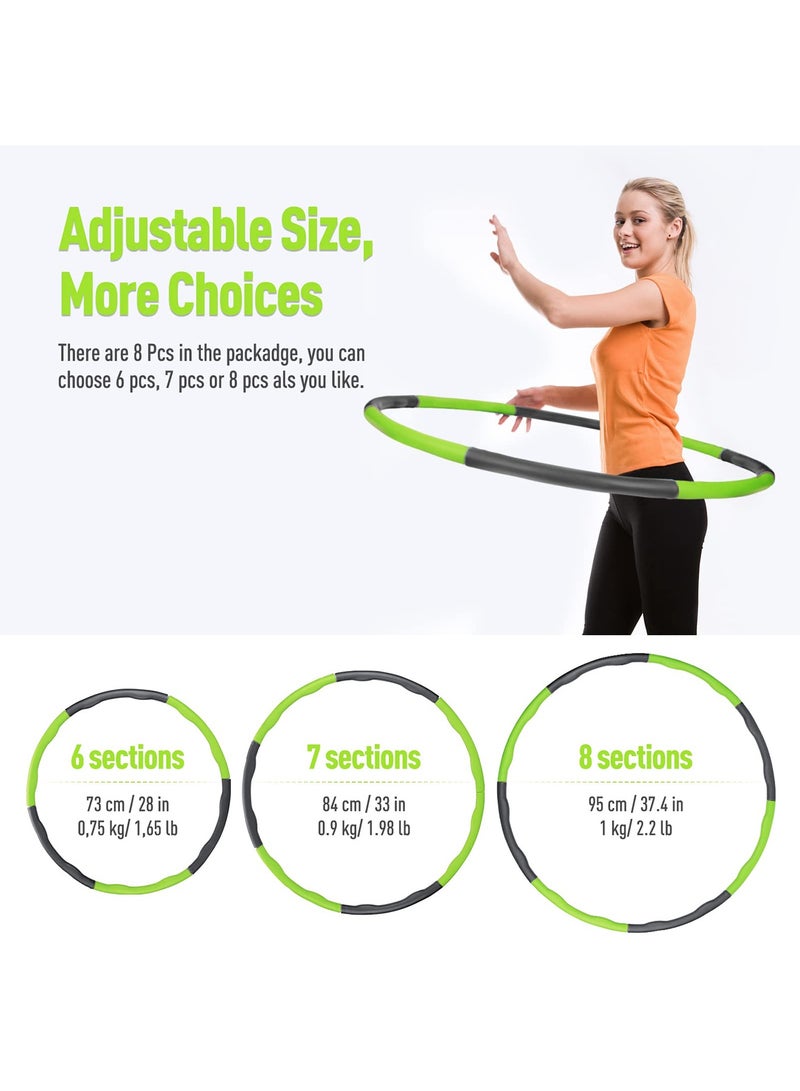 تايمي طوق هولا هوب من 8 أقسام قابلة للفك، حلقة هولا هوب للبالغين قابلة للتعديل لفقدان الوزن بتصميم مموج ومبطنة بفوم ناعم - أخضر/رمادي - Image 5