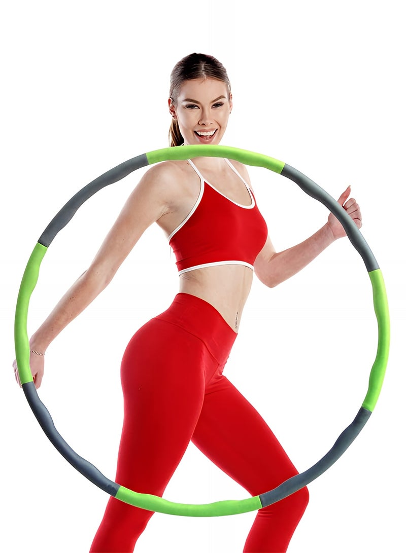 تايمي طوق هولا هوب من 8 أقسام قابلة للفك، حلقة هولا هوب للبالغين قابلة للتعديل لفقدان الوزن بتصميم مموج ومبطنة بفوم ناعم - أخضر/رمادي - Image 1