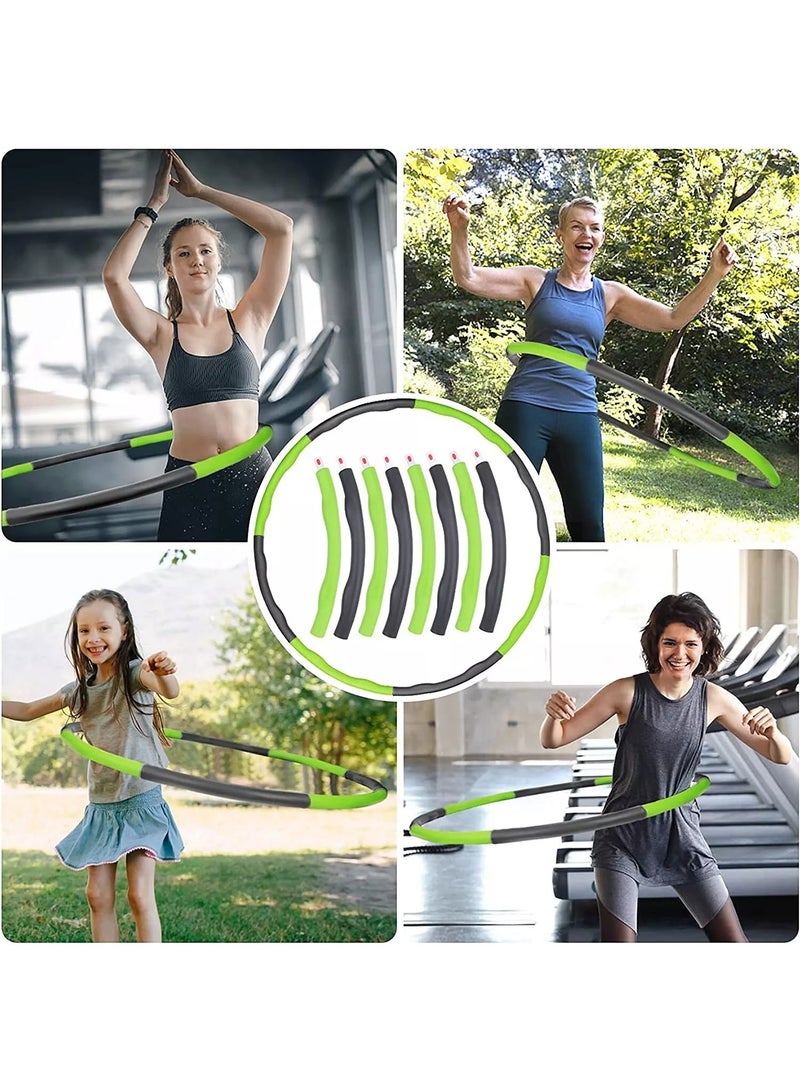تايمي طوق هولا هوب من 8 أقسام قابلة للفك، حلقة هولا هوب للبالغين قابلة للتعديل لفقدان الوزن بتصميم مموج ومبطنة بفوم ناعم - أخضر/رمادي - Image 2