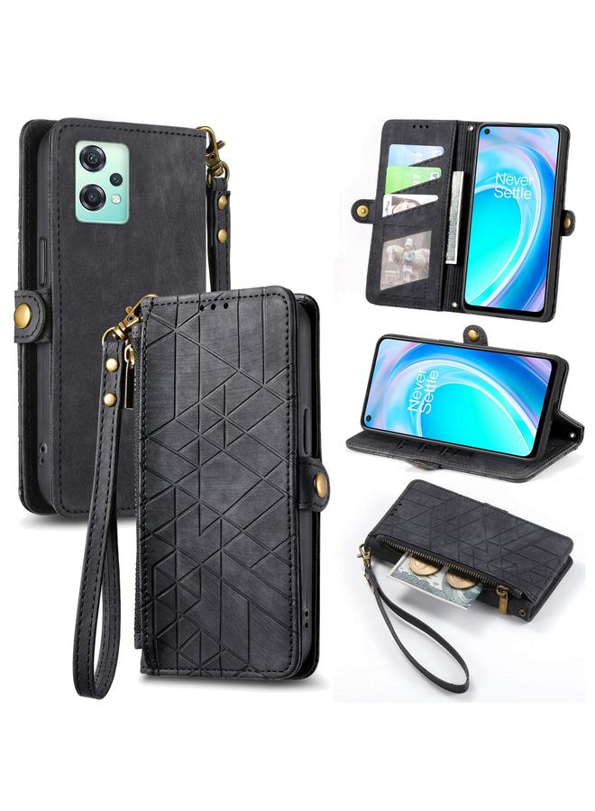 اس-توب جراب لهاتف OnePlus Nord CE2 Lite 5G، جراب هاتف جلدي بتصميم هندسي مزود بسحاب ومشبك جانبي - Image 1