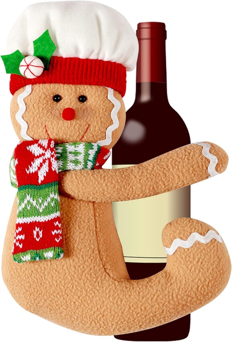 Hongsome Gingerbread Man Christmas Tree Topper Decorations,Unique Funny Xmas Plush Stuffed Gingerbread Hugger Decor for Christmas Tree Wine Bottle Curtain Ornaments,Ginger White Red Green - Image 4