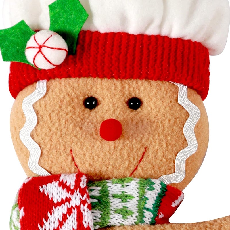 Hongsome Gingerbread Man Christmas Tree Topper Decorations,Unique Funny Xmas Plush Stuffed Gingerbread Hugger Decor for Christmas Tree Wine Bottle Curtain Ornaments,Ginger White Red Green - Image 2