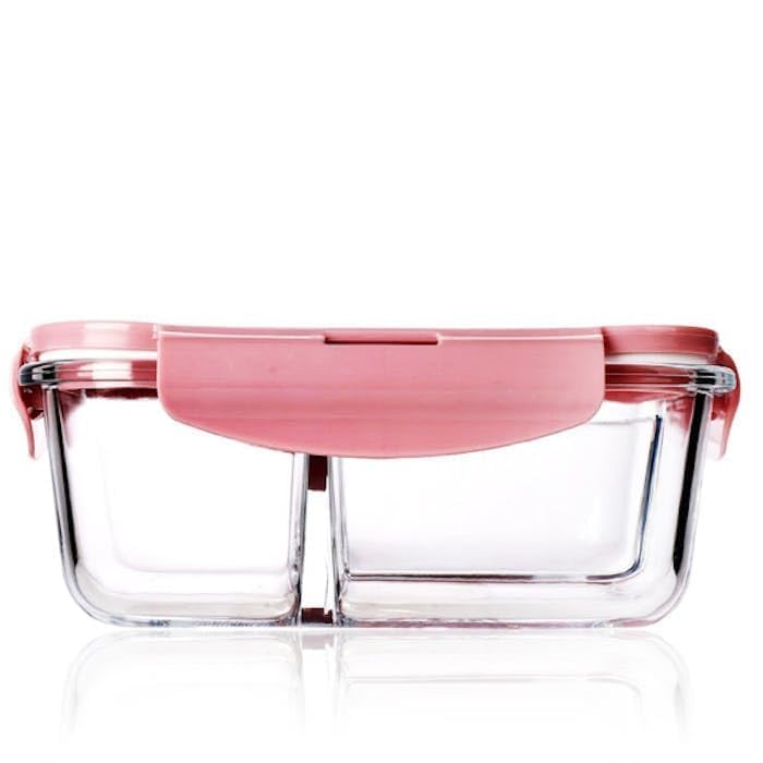Red-Rubby Glass Lunch Box with 3-Compartment Meal Containers Food Storage Box with Air Vent Lid Lunch box for office school and travel. (Multicolor Lid) - Image 1