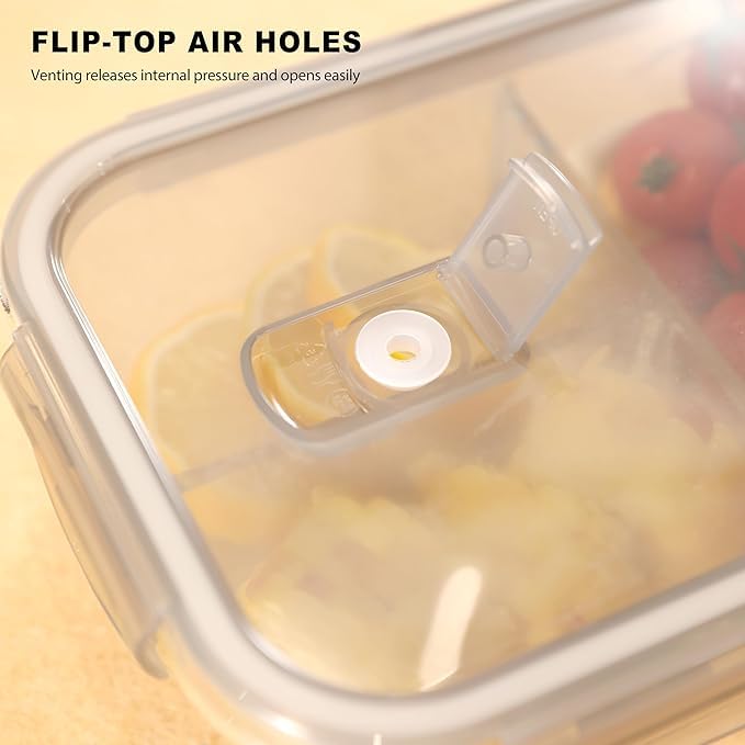Red-Rubby Glass Lunch Box with 3-Compartment Meal Containers Food Storage Box with Air Vent Lid Lunch box for office school and travel. (Multicolor Lid) - Image 5