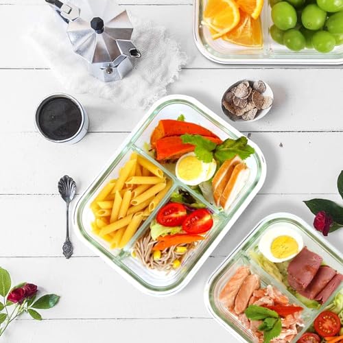 Red-Rubby Glass Lunch Box with 3-Compartment Meal Containers Food Storage Box with Air Vent Lid Lunch box for office school and travel. (Multicolor Lid) - Image 2