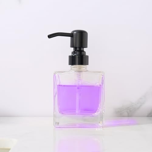 Ximlike Square Bathroom Soap Dispenser Black, 8.4 oz Glass Bottles with Stainless Steel Pump Cube Liquid Hand Soap Dispenser Kitchen - Image 5