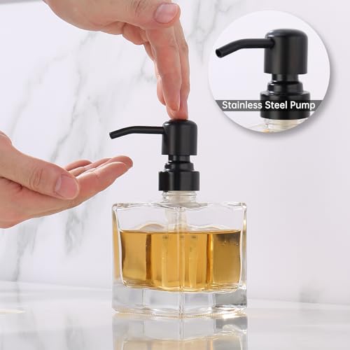 Ximlike Square Bathroom Soap Dispenser Black, 8.4 oz Glass Bottles with Stainless Steel Pump Cube Liquid Hand Soap Dispenser Kitchen - Image 3