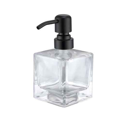 Ximlike Square Bathroom Soap Dispenser Black, 8.4 oz Glass Bottles with Stainless Steel Pump Cube Liquid Hand Soap Dispenser Kitchen - Image 1