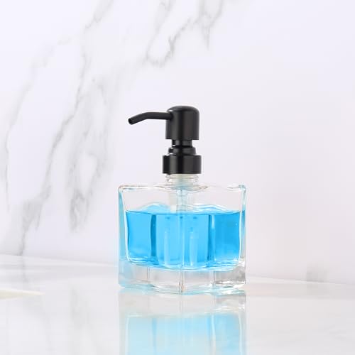 Ximlike Square Bathroom Soap Dispenser Black, 8.4 oz Glass Bottles with Stainless Steel Pump Cube Liquid Hand Soap Dispenser Kitchen - Image 2