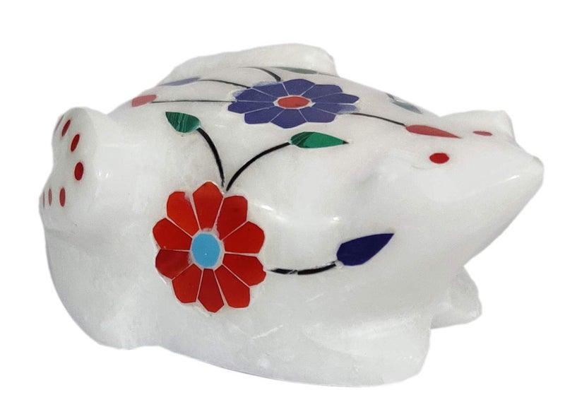 Purpledip Marble Statue 'Flirty Frog': Gemstone Inlay Collectible Showpiece Gift (12108) - Image 4