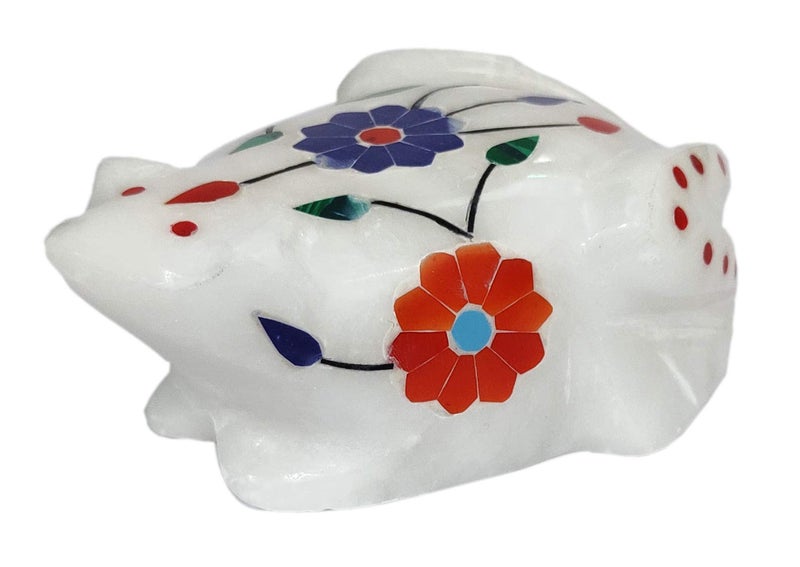 Purpledip Marble Statue 'Flirty Frog': Gemstone Inlay Collectible Showpiece Gift (12108) - Image 5