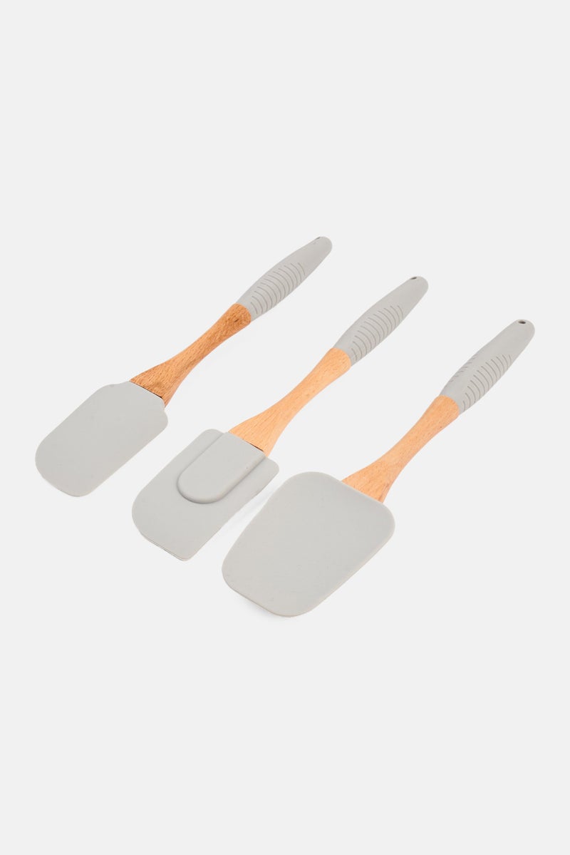 Bombay 3 Pieces Wood And Silicon Spatulas, Grey/Light Brown - Image 3