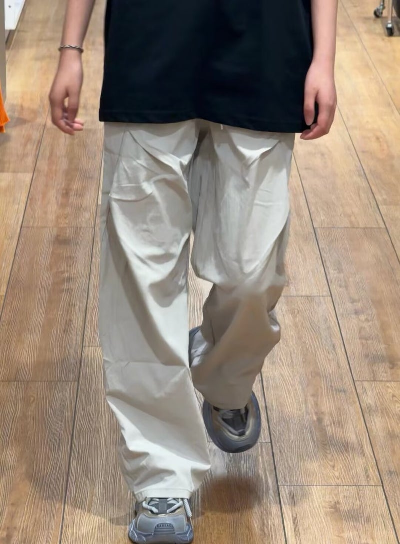 Trendy Brand American Style Pleated Paratroopers Quick Dry Straight Pants Wide Leg Casual Pants 2024 New Outdoor Breathable Rush Pants B858 light gray [Fanzuo flagship quality]