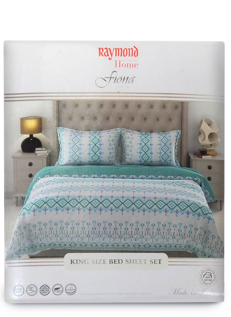 Raymond Raymond Home King Flat Sheet Bedsheet 140 Thread Count Luxirious Mercerised 100% Long Staple Cotton Bedding Printed Percale Finish Bed Linen with 2 Pillow Case -White & Pink (274 * 274 CM)  - Image 3
