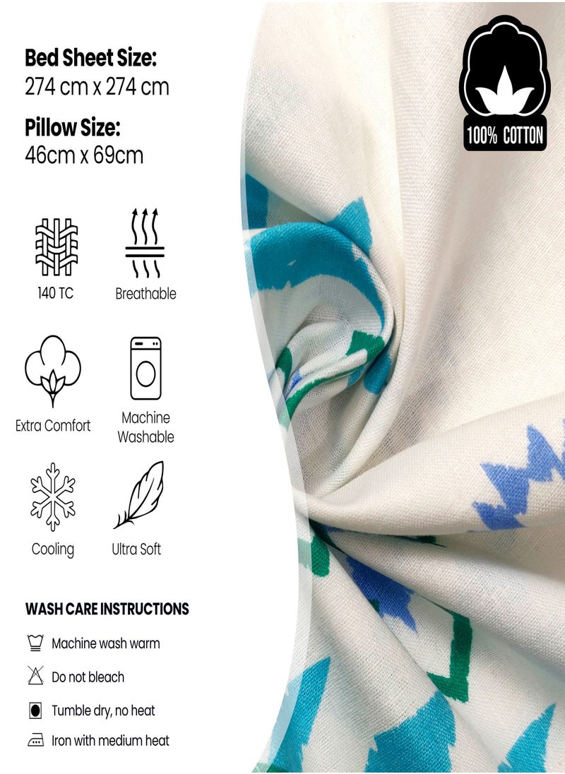 Raymond Raymond Home King Flat Sheet Bedsheet 140 Thread Count Luxirious Mercerised 100% Long Staple Cotton Bedding Printed Percale Finish Bed Linen with 2 Pillow Case -White & Pink (274 * 274 CM)  - Image 4