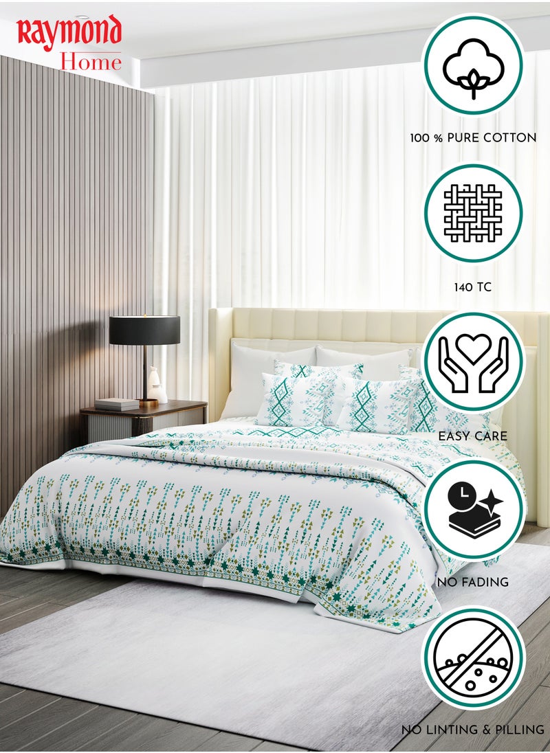 Raymond Raymond Home King Flat Sheet Bedsheet 140 Thread Count Luxirious Mercerised 100% Long Staple Cotton Bedding Printed Percale Finish Bed Linen with 2 Pillow Case -White & Pink (274 * 274 CM)  - Image 2