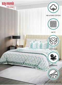 Raymond Raymond Home King Flat Sheet Bedsheet 140 Thread Count Luxirious Mercerised 100% Long Staple Cotton Bedding Printed Percale Finish Bed Linen with 2 Pillow Case -White & Pink (274 * 274 CM)  - Image 2