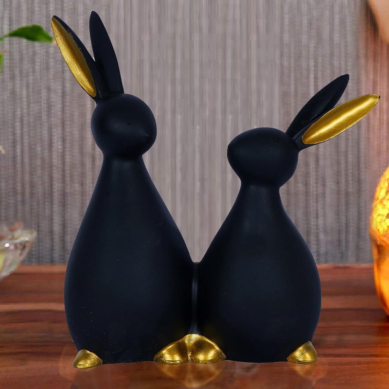 ZART Black Rabbit Cute Pair Showpiece for Home Decor Feng Shui Vastu 825 Inch Size - Image 1