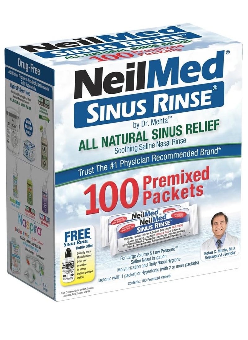 NeilMed - NeilMed Sinus Rinse All Natural Relief Premixed Refill Packets 100 Count (Pack of 1) - Image 1
