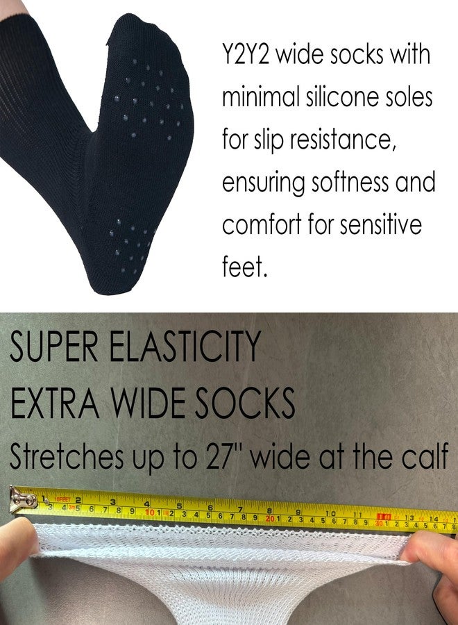 Y2Y2 Extra Wide Diabetic Socks, Non-Binding Edema Non Slip Hospital Socks, Shoe Size 7-12, 2 Pairs White - Image 5