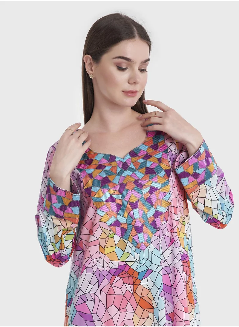 KASHKHA Mosaic Digital Print Mukhawar Jalabiya