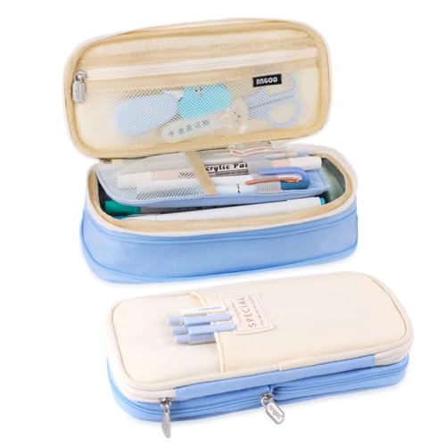 iSuperb Foldable Pencil Case Zipper Big Capacity Aesthetic Canvas Pencil Pouch Compartments Stationery Organizers Pen Bag for Kids Girls Boys Teen Child Student School Supplies Makeup Bags - Image 1