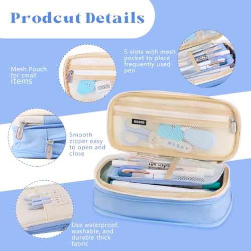 iSuperb Foldable Pencil Case Zipper Big Capacity Aesthetic Canvas Pencil Pouch Compartments Stationery Organizers Pen Bag for Kids Girls Boys Teen Child Student School Supplies Makeup Bags - Image 3