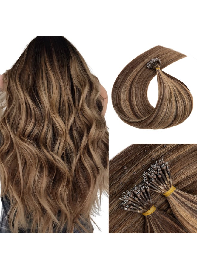 My Lady MYLADY Bead Hair Extensions Human Hair Invisible Nano Ring Hair Extensions Pre Bonded Cold Fushion Natural Tips Extensions 50 Strands 50g 18Inch 4P27 Medium BrownDark Blonde - Image 2