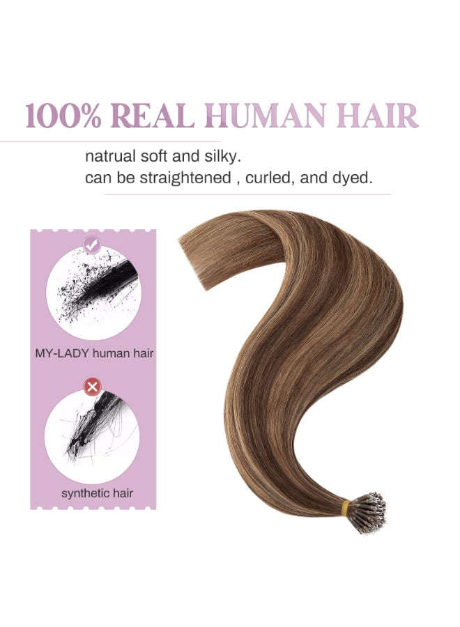 My Lady MYLADY Bead Hair Extensions Human Hair Invisible Nano Ring Hair Extensions Pre Bonded Cold Fushion Natural Tips Extensions 50 Strands 50g 18Inch 4P27 Medium BrownDark Blonde - Image 4