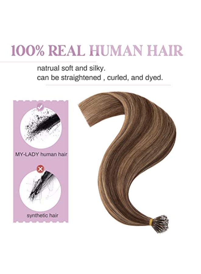 My Lady MYLADY Bead Hair Extensions Human Hair Invisible Nano Ring Hair Extensions Pre Bonded Cold Fushion Natural Tips Extensions 50 Strands 50g 18Inch 4P27 Medium BrownDark Blonde - Image 3