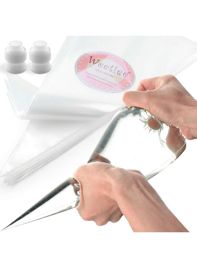 Weetiee Pastry Piping Bags -100 Pack-16-Inch Disposable Cake Decorating Bags Anti-Burst Cupcake Icing Bags for all Size Tips Couplers and Baking Cookies Candy Supplies Kits - Bonus 2 Couplers - Image 1